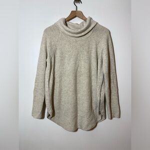 Vince cashmere/wool blend pullover mock neck sweater Side Zipper Cream Sz M